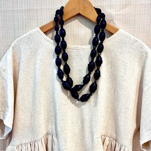 Chunky Wood Black Beaded Statement Necklace Layered Necklace